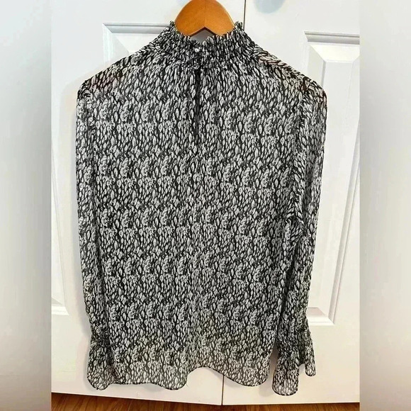 MISA Los Angeles Giana Smock Neck Top In Black White Snake Medium - Picture 10 of 13